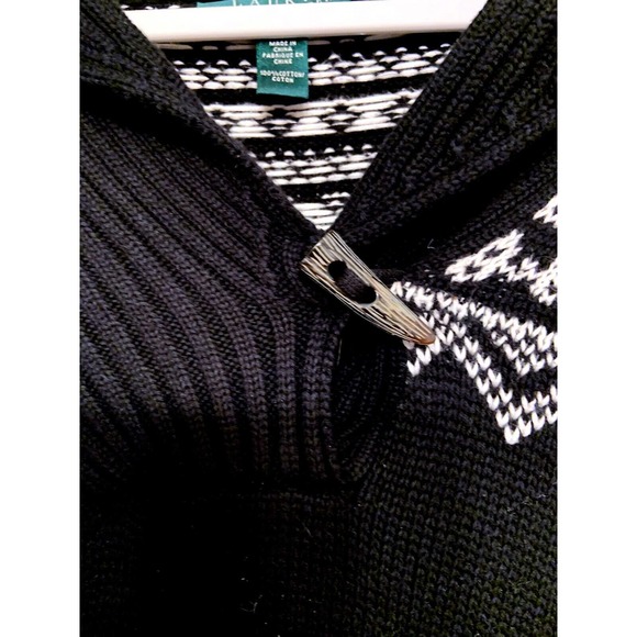 LRL Ralph Lauren Womens Cardigan Sweater Aztec Black Cream Geometric - Picture 4 of 4